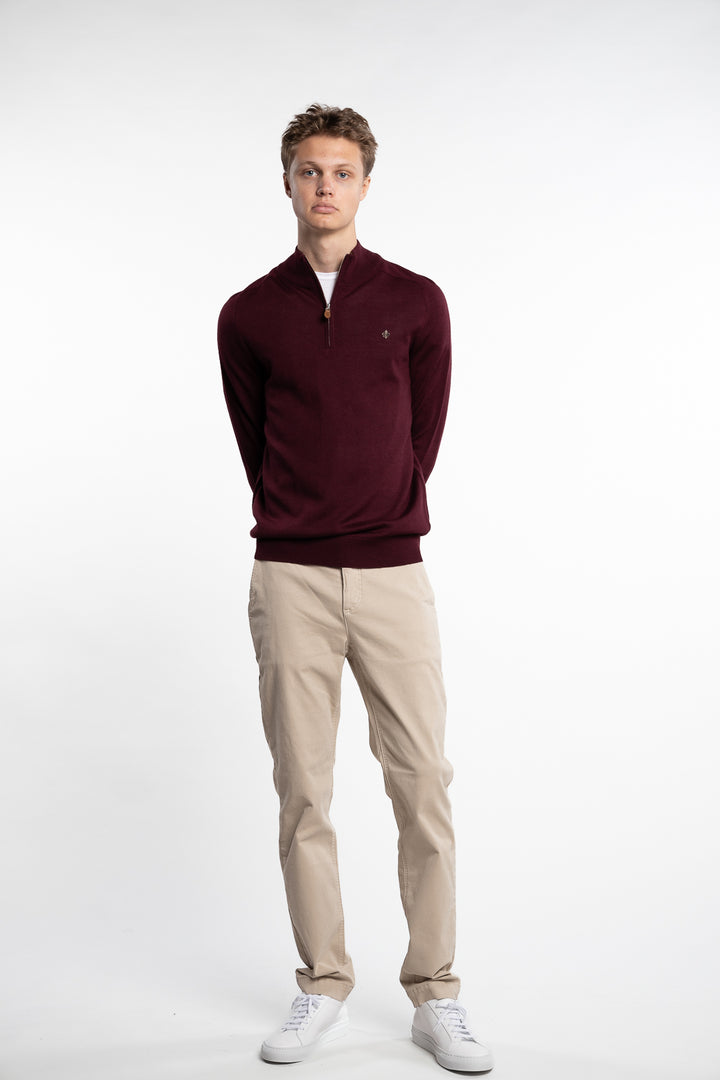 Merino John Zip Wine Red