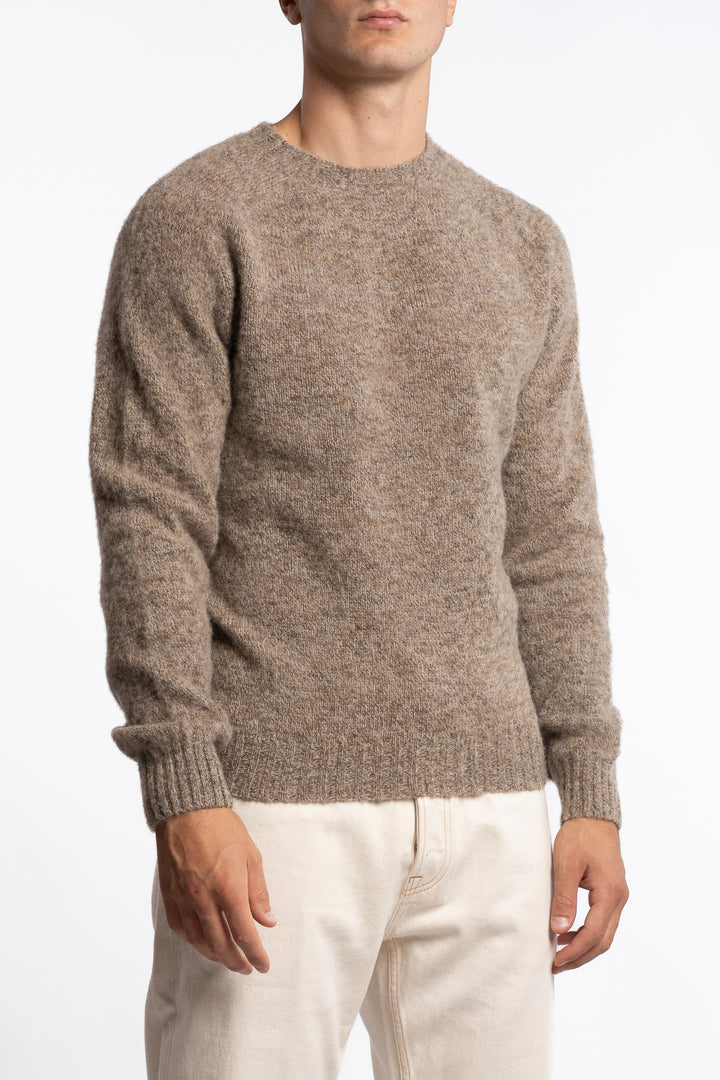 Brushed Shetland Crew Neck Jumper Pebble Grey
