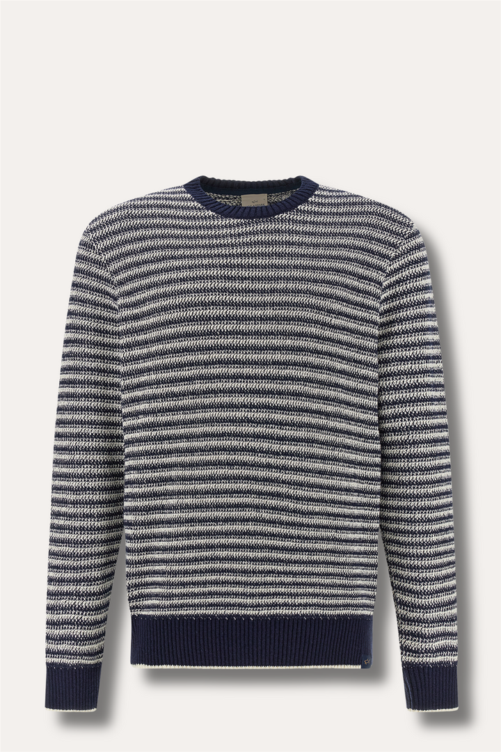 Crew‑Neck Sweater in Bouclé Cotton with Striped Pattern