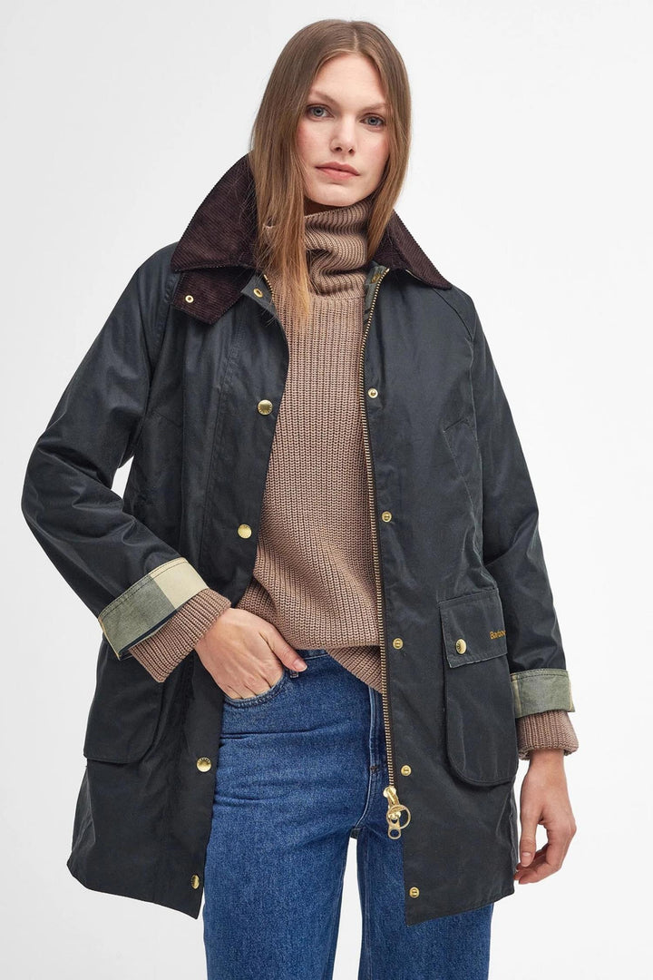 Long Beadnell Wax Jacket- Sage