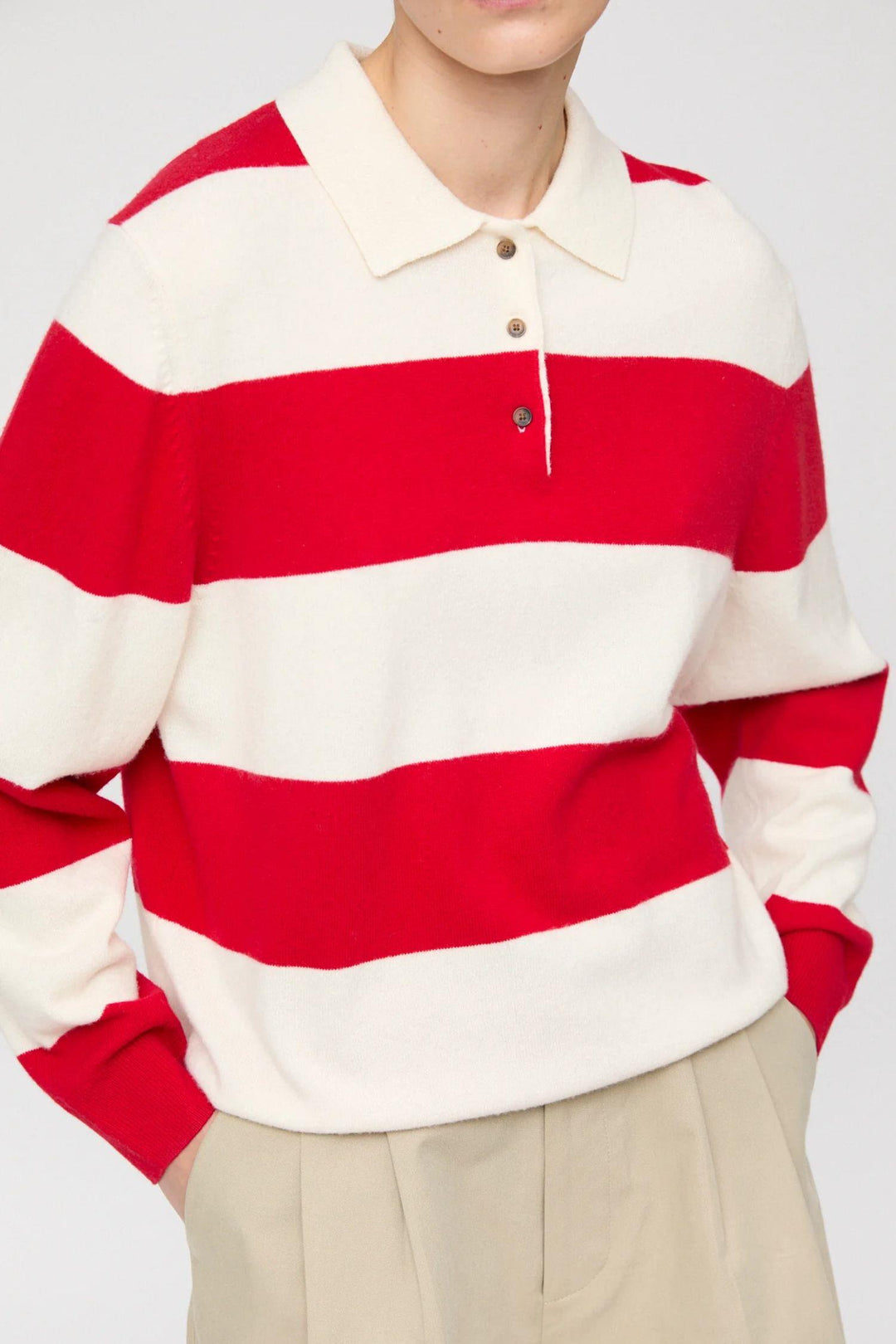 Estate Pique Sweater- Red Macademia Stripe