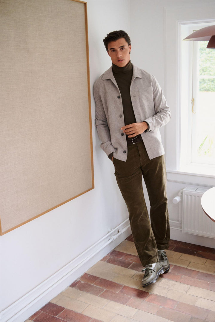 Cropped Length Overshirt Dark Sand Melange