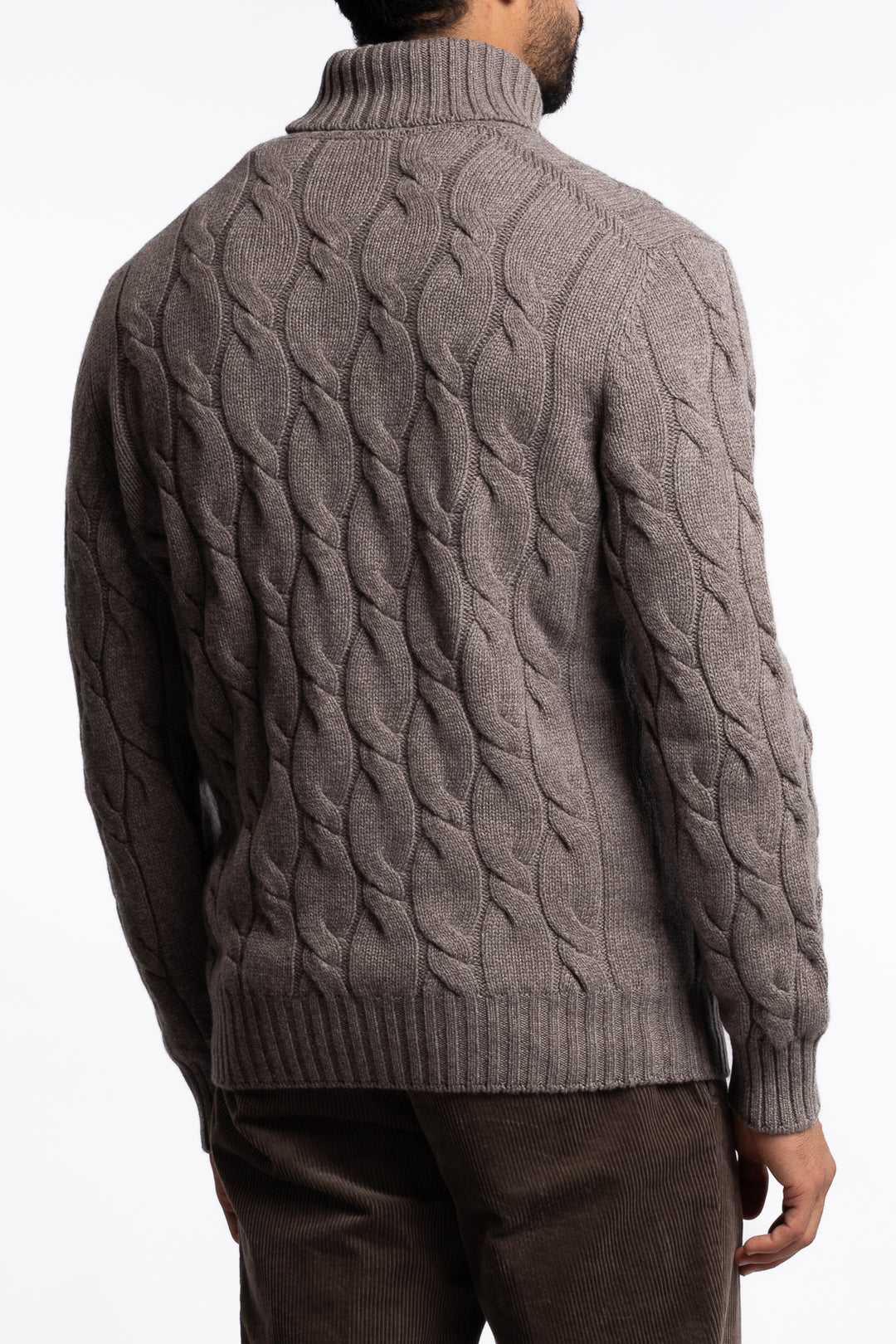 Cabled Virgin Wool Turtleneck Brown