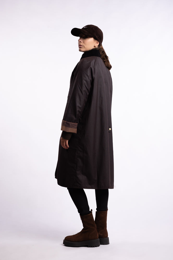 Long Evette Wax Jacket- Rustic
