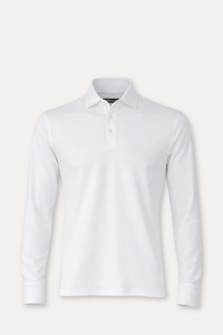 Theo Jersey Cotton Long Sleeve Polo White