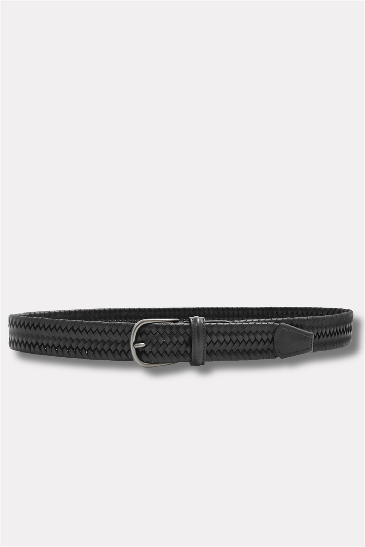 Stretch Woven Leather Belt Black 3,5 cm