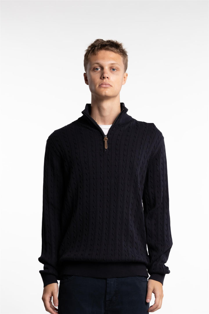 Half Zip Cable Knit Navy