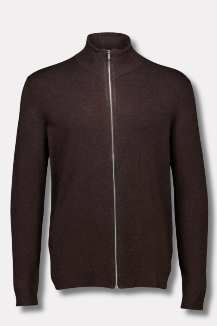 Ecovero Zip Cardigan Dark Brown Mel