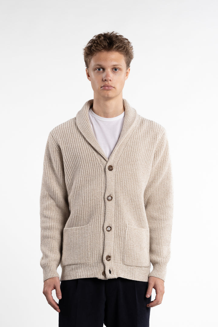 Merino Rib Cardigan Beige Melange