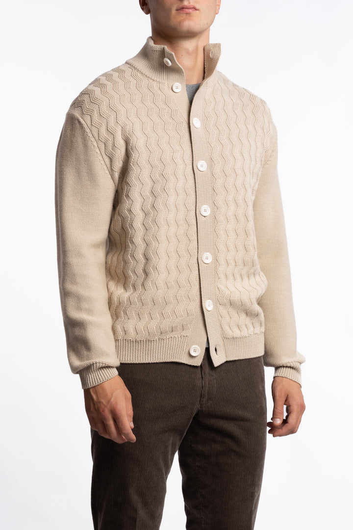 Cableknit Wool Cardigan Beige