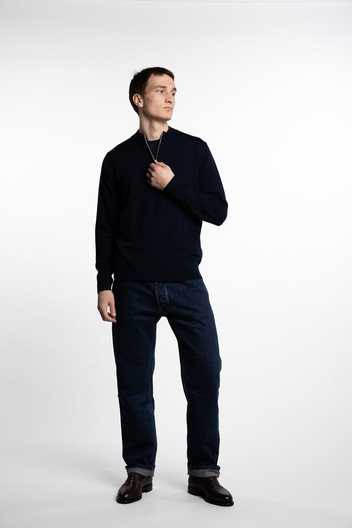 Merino Wool Half Zip Navy