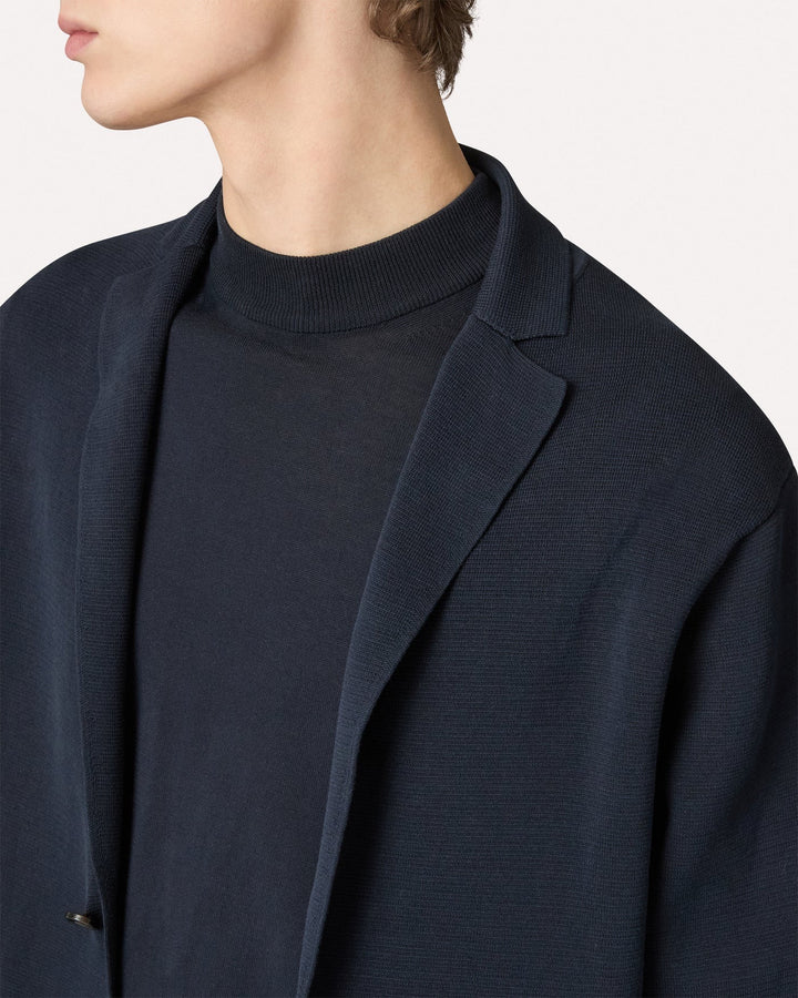 Single-Breasted Knit Jacket Blue