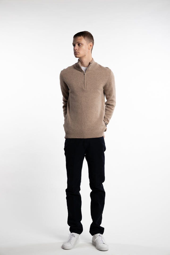 Karl Half-Zip Lambswool Knit Beige