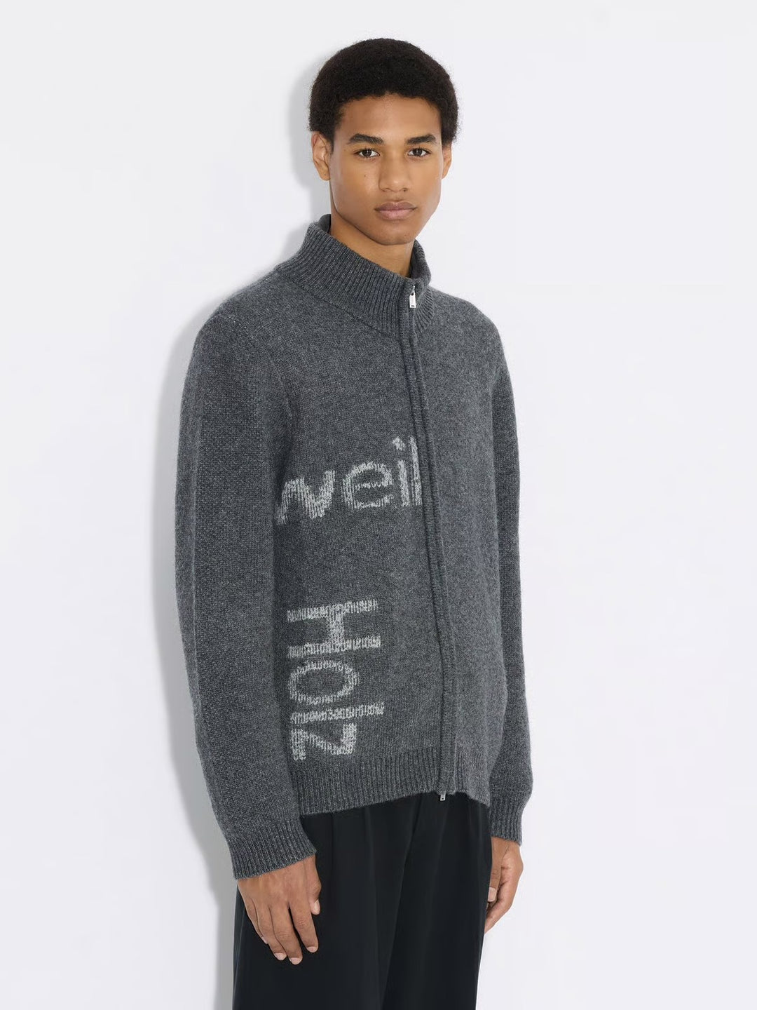 Haza Logo Zip Cardigan Dark Grey Mix