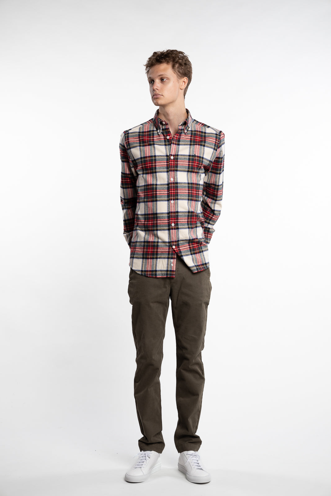 Flannel Tartan Slim Fit Shirt Off White