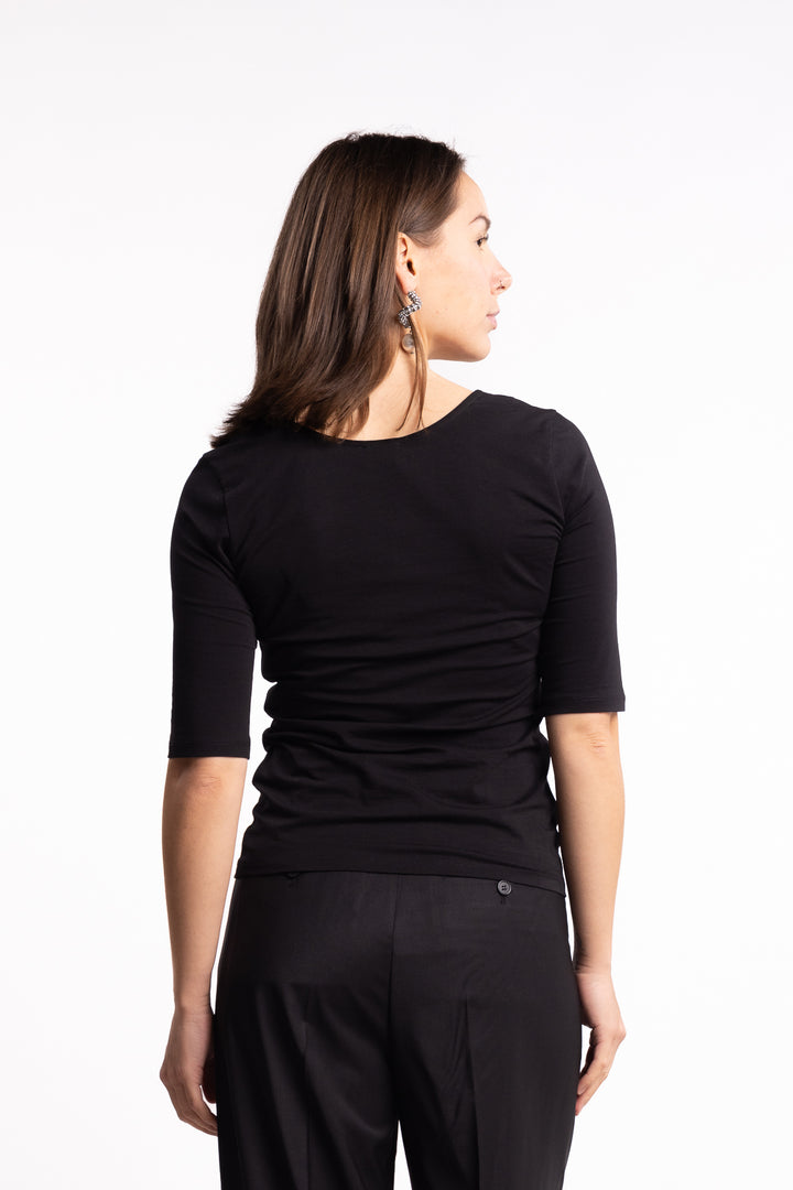 Cotton Stretch Scoop Neck Top- Black