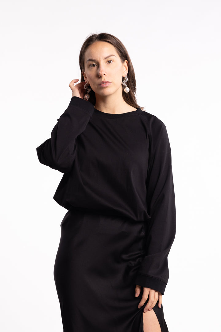 Thelma LS Cotton Tee- Black