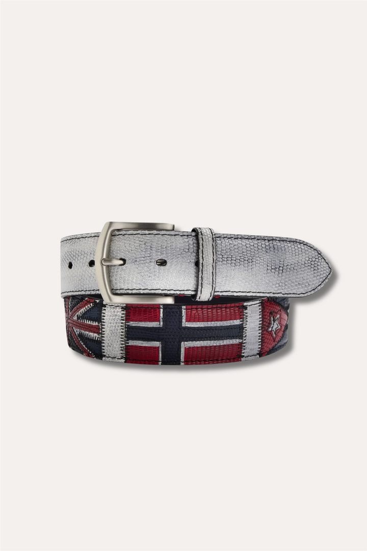 Lizard Leather Flag Belt White Multi