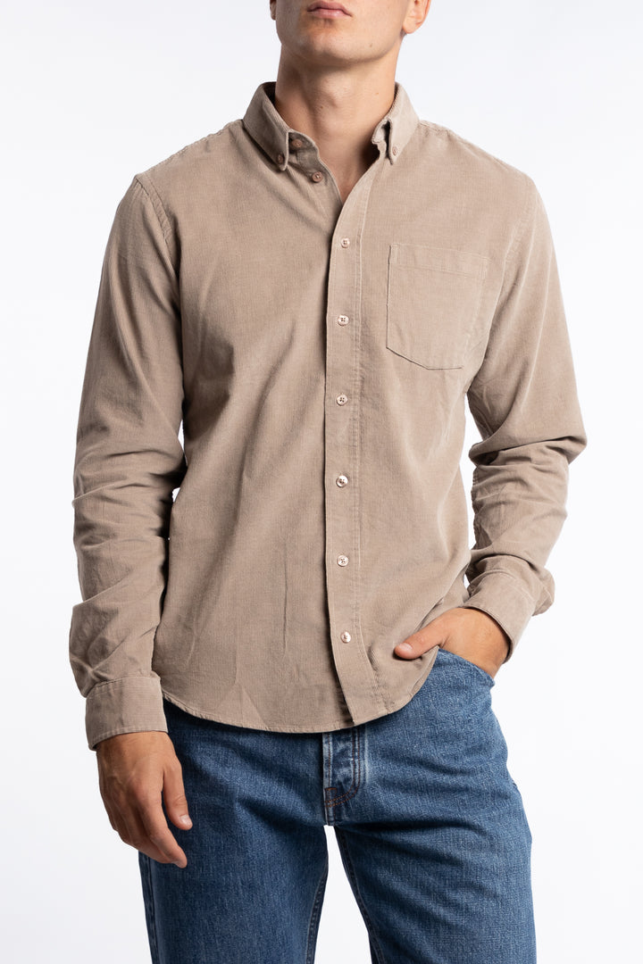 Anton LS BD Baby Cord Shirt Beige