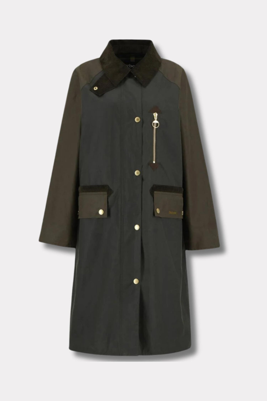 Long Evette Wax Jacket- Olive