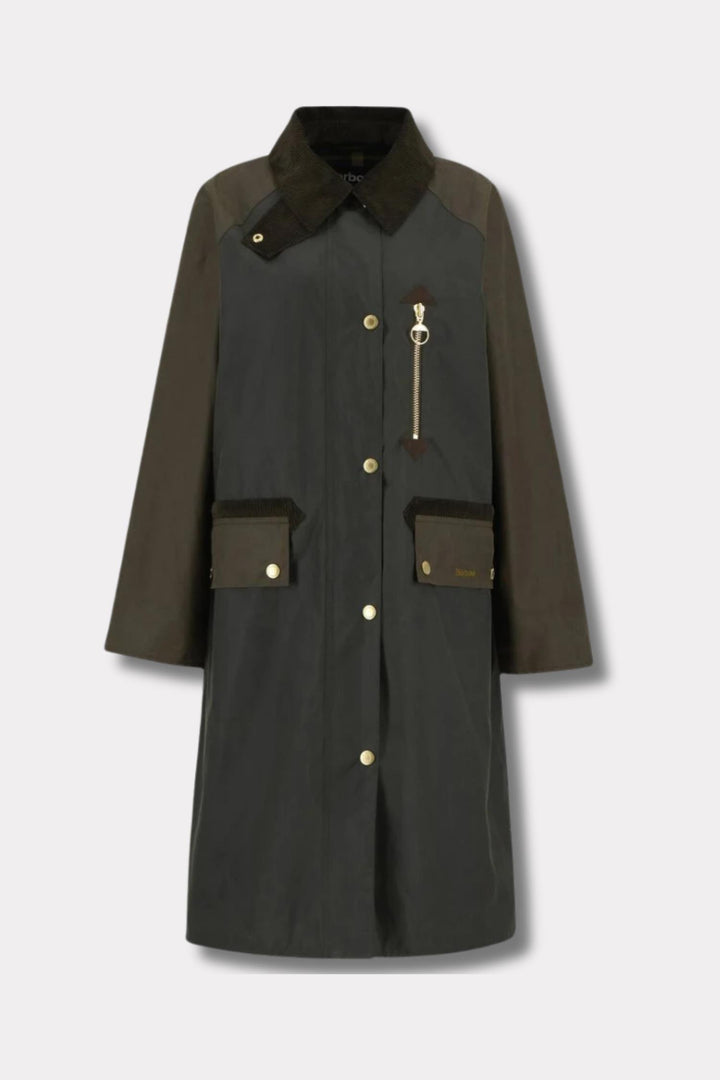 Long Evette Wax Jacket- Olive