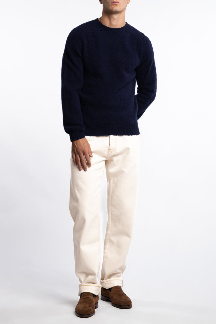 Brushed Shetland Crew Neck Jumper Navy