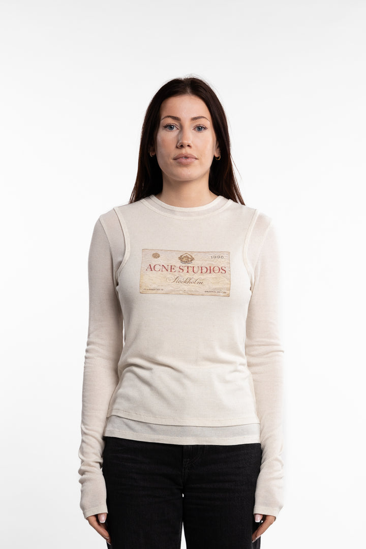 Double-layered Long Sleeve T-shirt- Ecru Beige