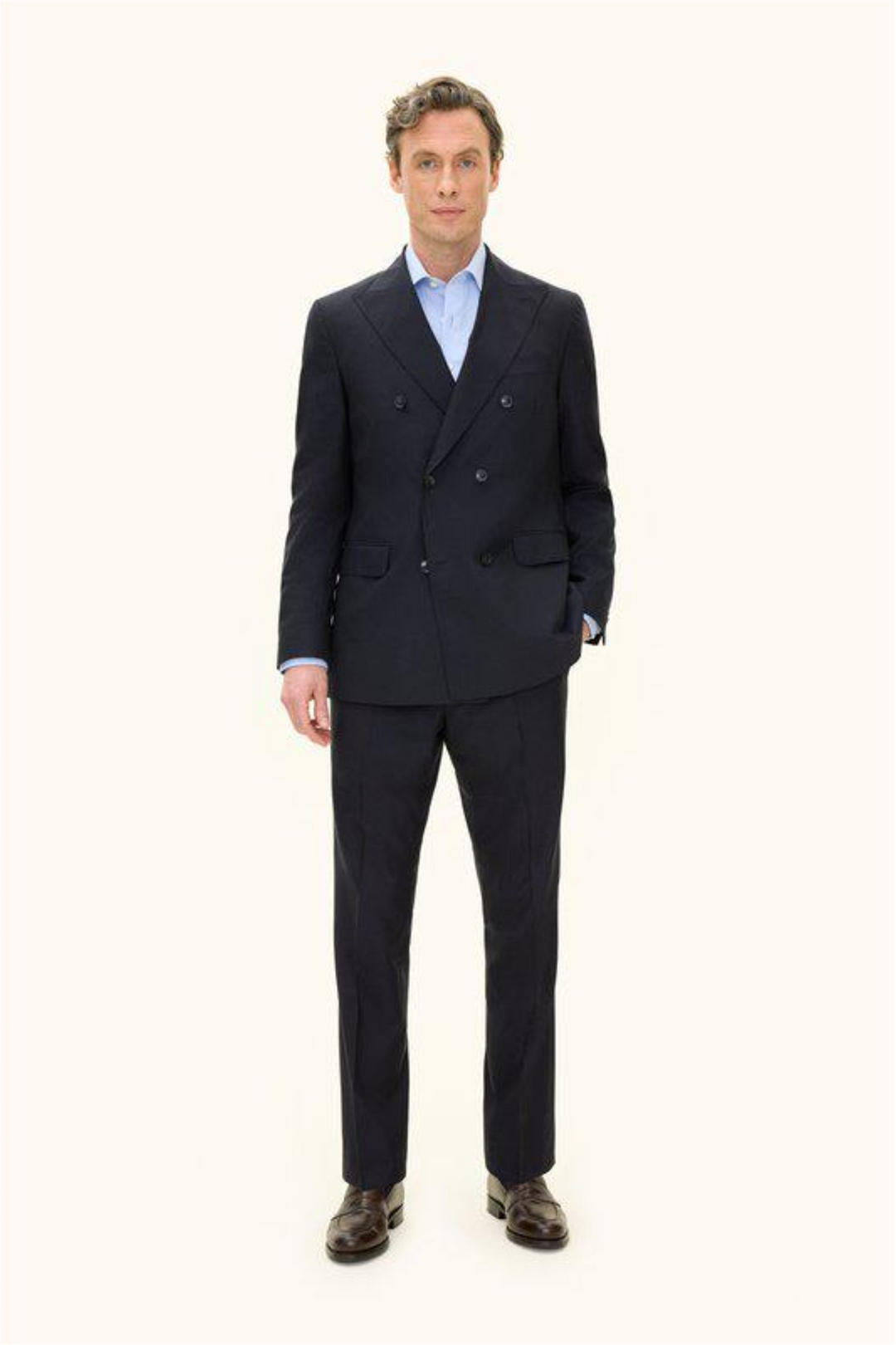 Farris Regular Fit Double Breasted Wool Blazer Navy