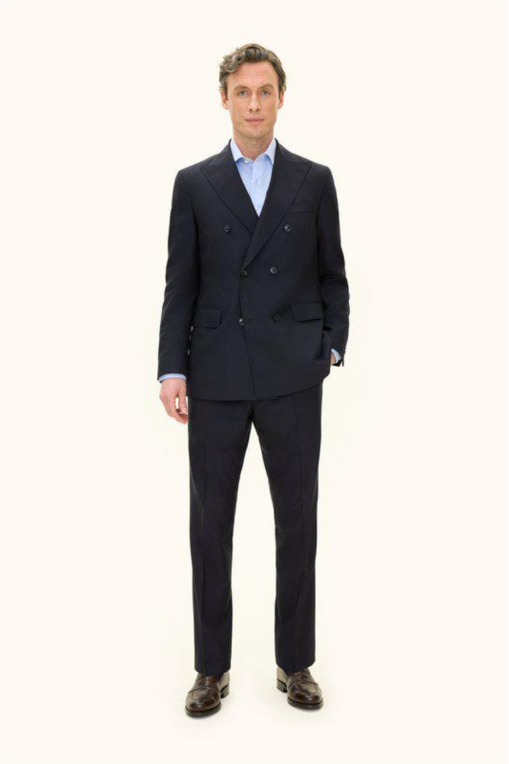Farris Regular Fit Double Breasted Wool Blazer Navy