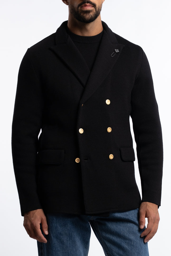 Knitted Wool Peacoat Black