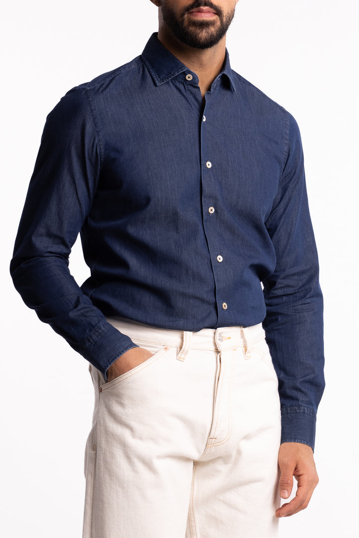 Cotton Chambray Shirt Dark Blue Denim