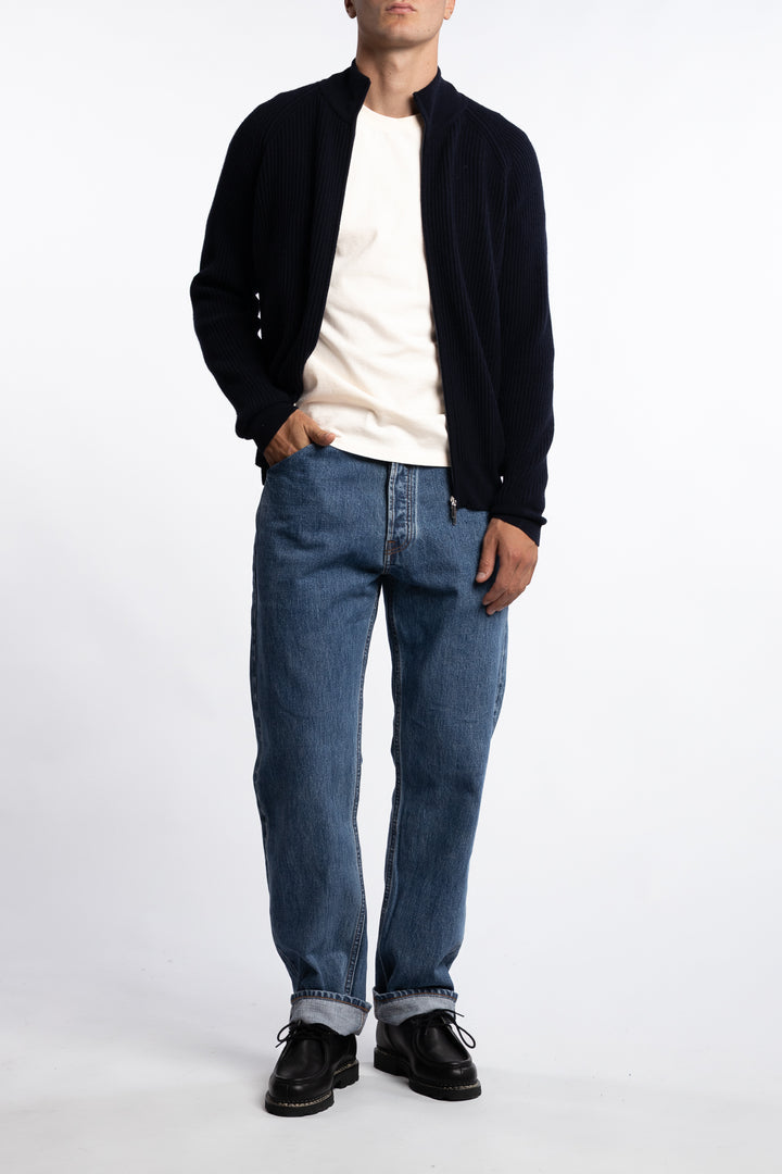 Knitted Full-zip Wool Sweater Navy