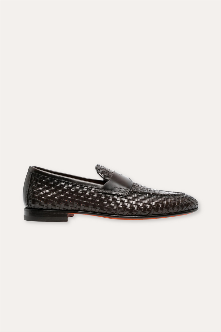 Woven Leather Loafer Dark Brown