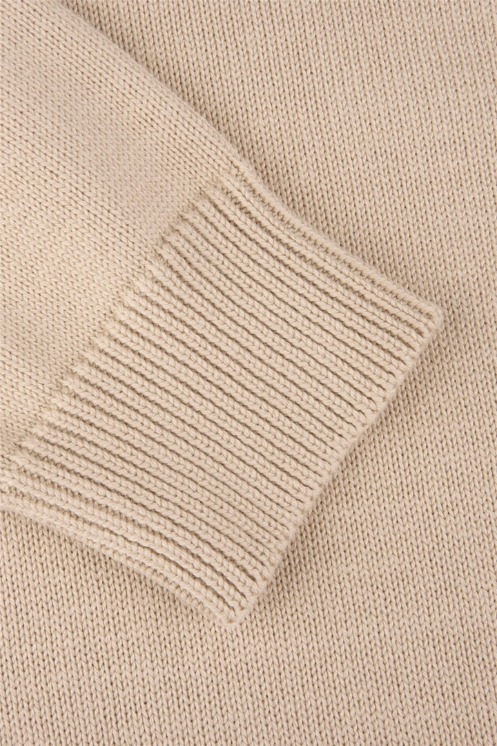 Sweater Knitted Crew Neck Organic Cotton Light Beige