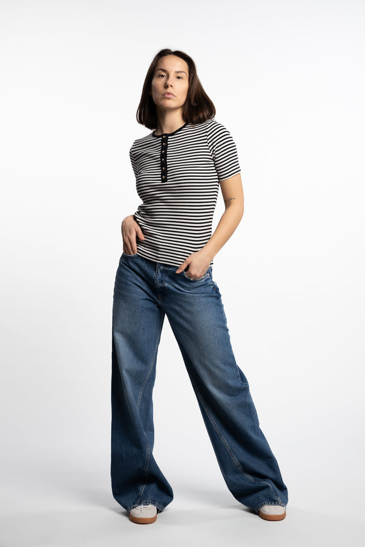 Alessia Tee - Cream and Black Stripe