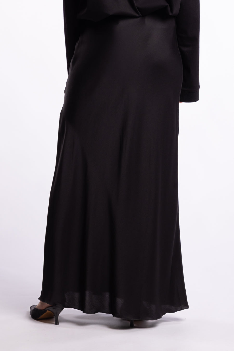 Hana Long Silk Skirt- Black