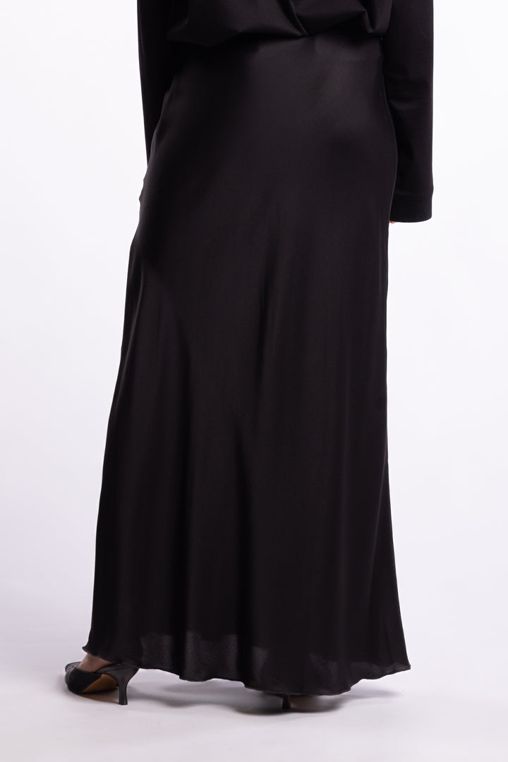 Hana Long Silk Skirt- Black