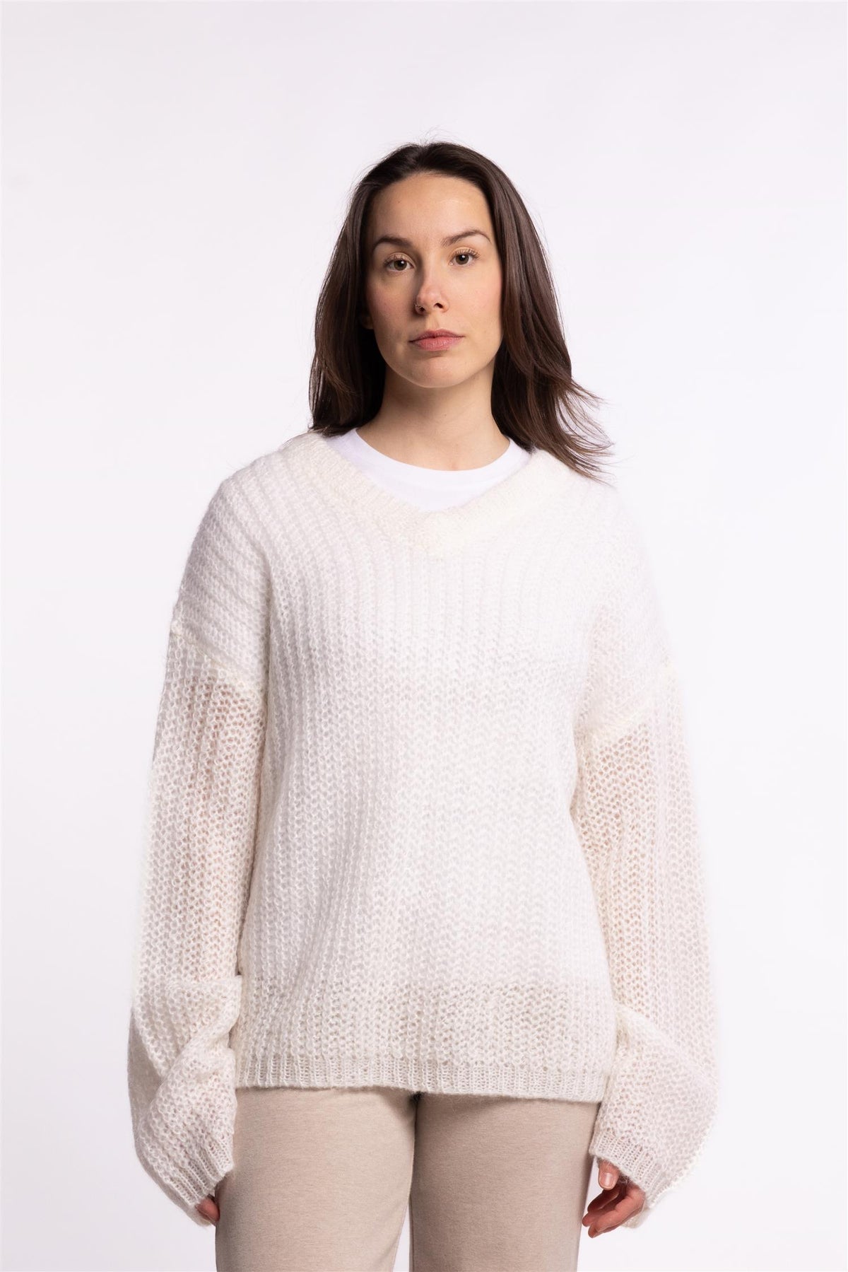 Boxy Mohair V Neck - Ecru