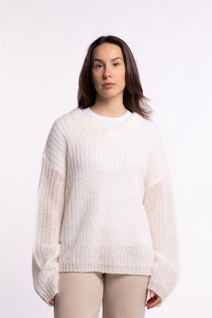 Boxy Mohair V Neck - Ecru
