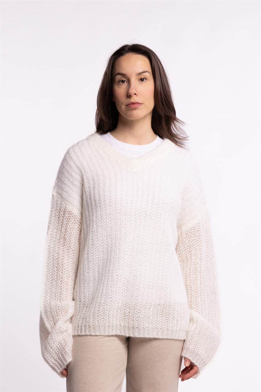 Boxy Mohair V Neck - Ecru