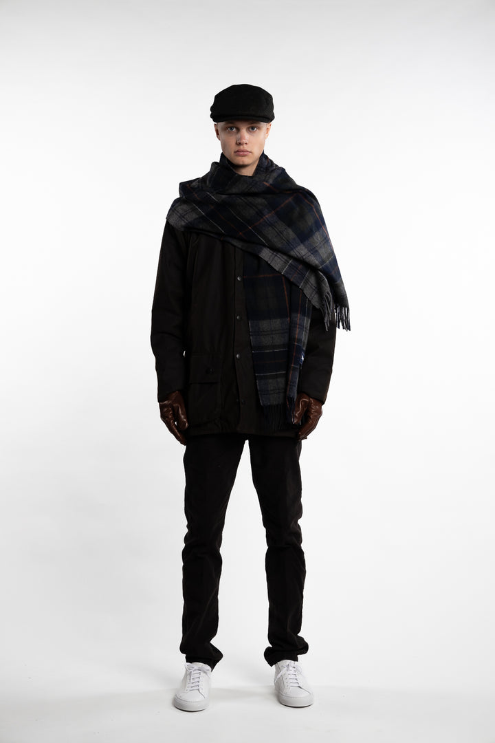 Brack Patchwork Tartan Wool Scarf Navy/Olive