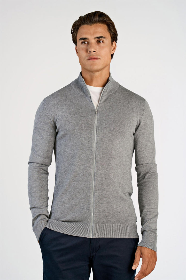 Ecovero Zip Cardigan Grey Stone Mix