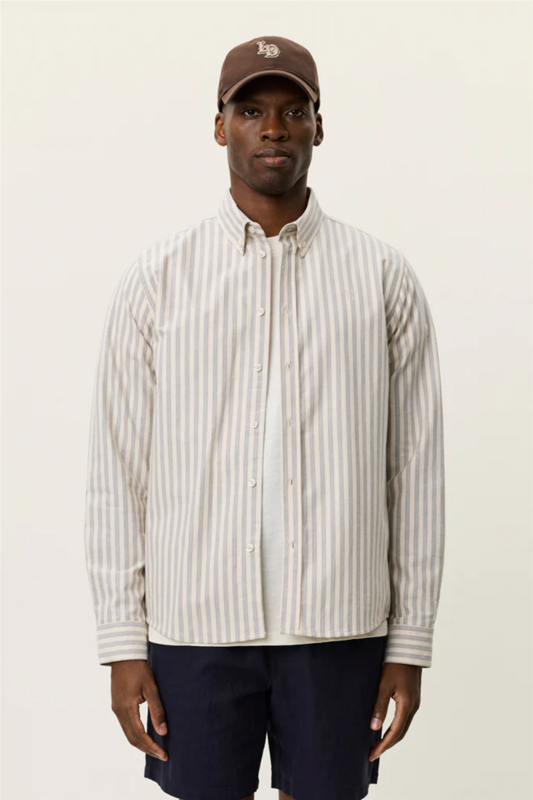Konrad Striped Oxford Shirt Eggnog White