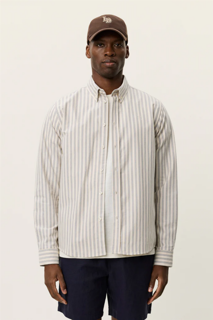 Konrad Striped Oxford Shirt Eggnog White