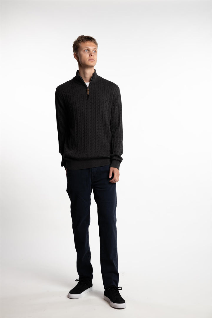 Half Zip Cable Knit Charcoal Melange