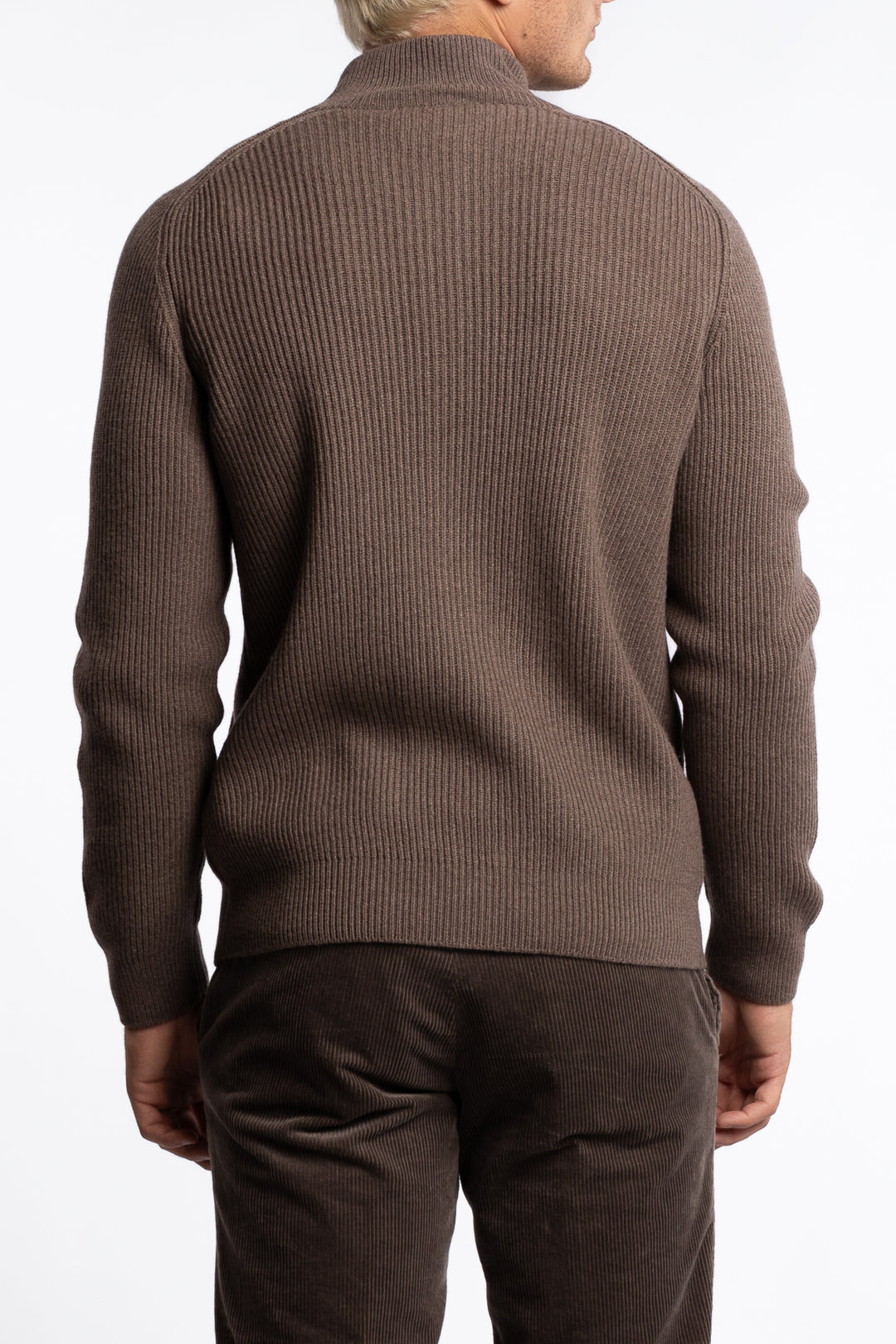 Virgin Wool Ribbed Full-zip Brown