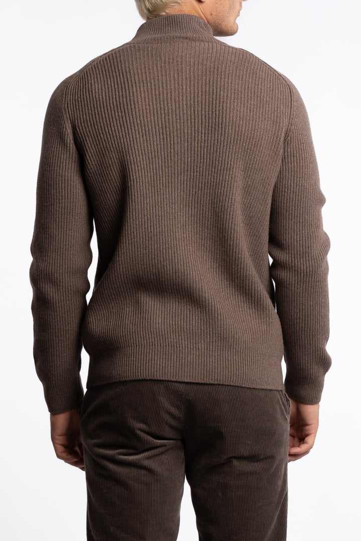 Virgin Wool Ribbed Full-zip Brown