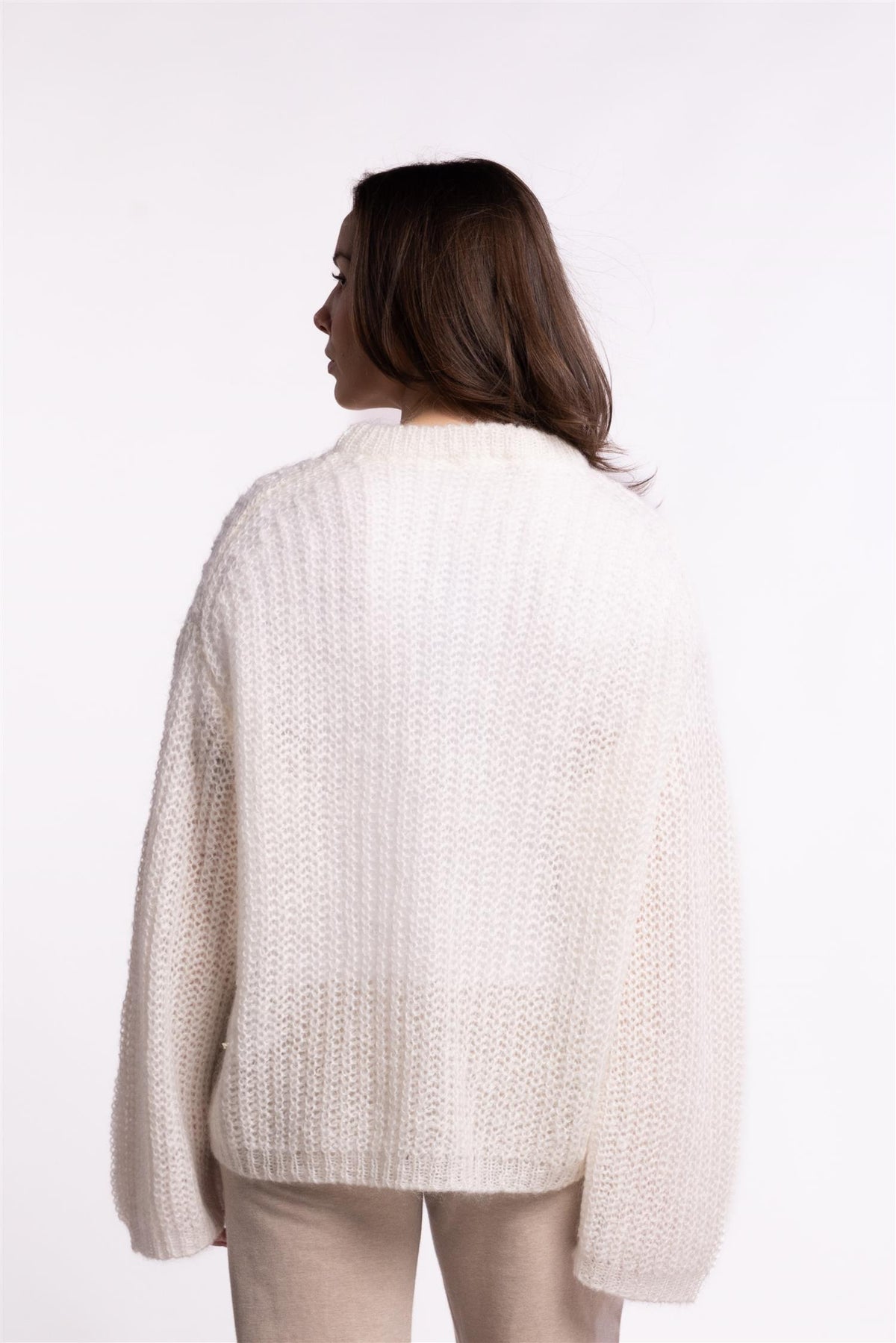 Boxy Mohair V Neck - Ecru