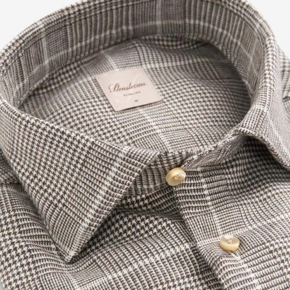 Slimline Flannel Shirt Brown Houndstooth Check