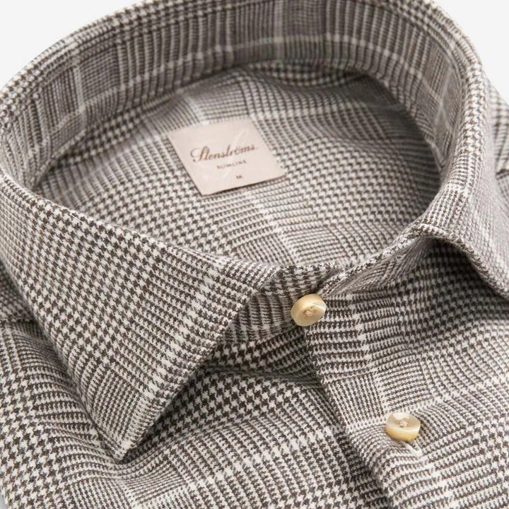 Slimline Flannel Shirt Brown Houndstooth Check